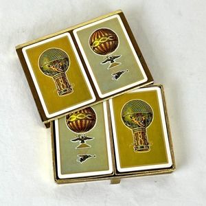 1950s Congress Cel-U-Tone Playing Cards Hot Air Balloons Flocked Box Vintage